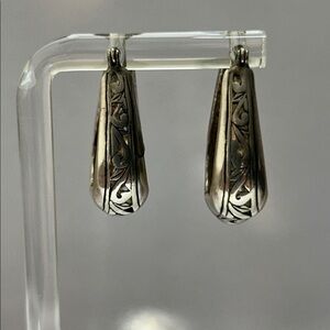 Artisan Made Sterling Silver Scroll Design Hoop Earrings